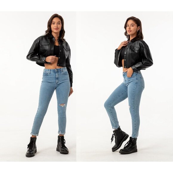 Women Brown Cropped Moto Biker Short Comfortable Pu Faux Leather Fashion Jacket - Picture 7 of 7